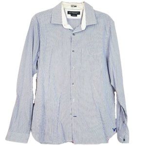 AMERICAN EAGLE Slim Fit Blue & White Striped Button Down Shirt - Men's L